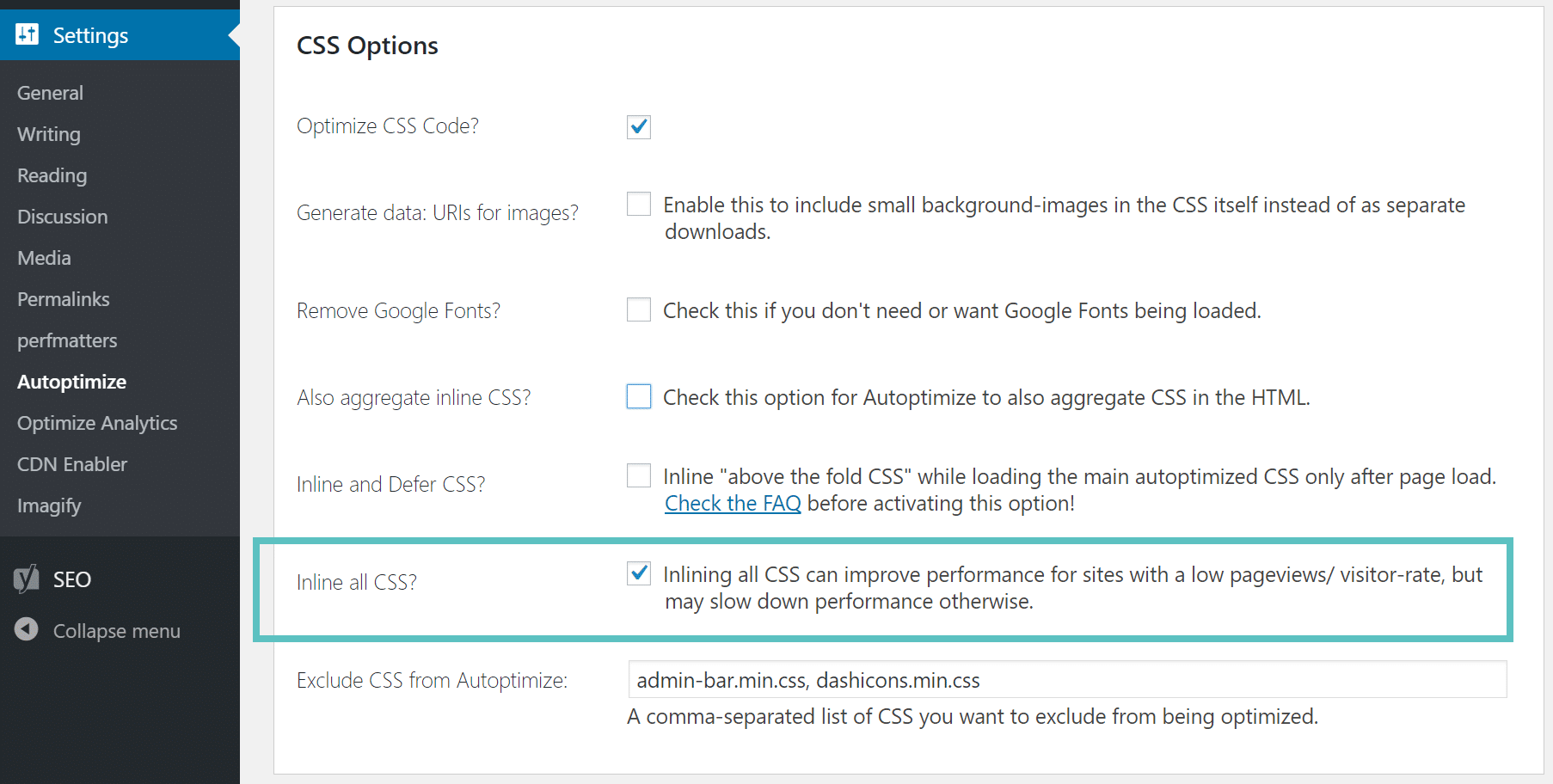 Autoptimize inline CSS