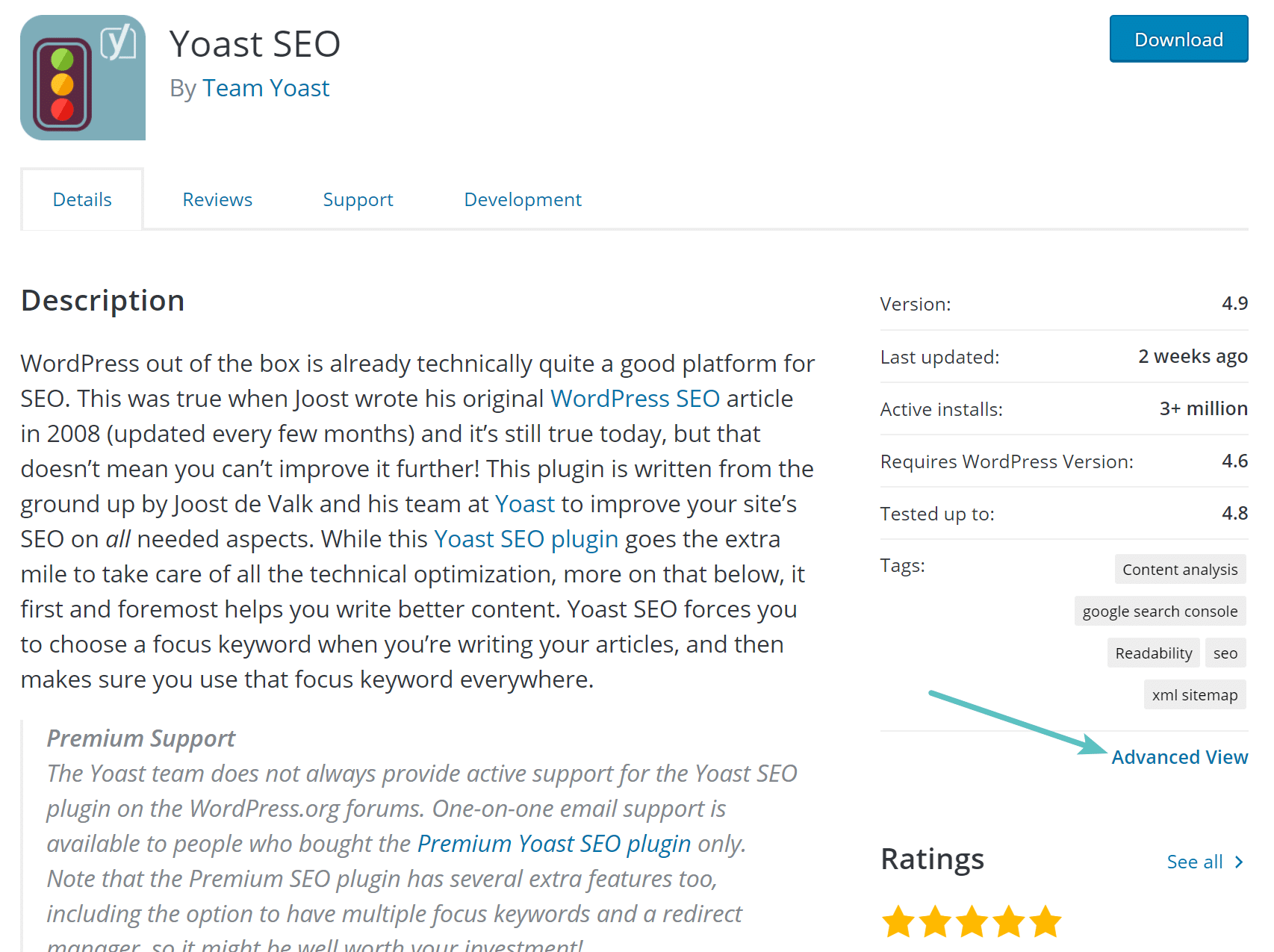 Visualização avançada do plugin WordPress
