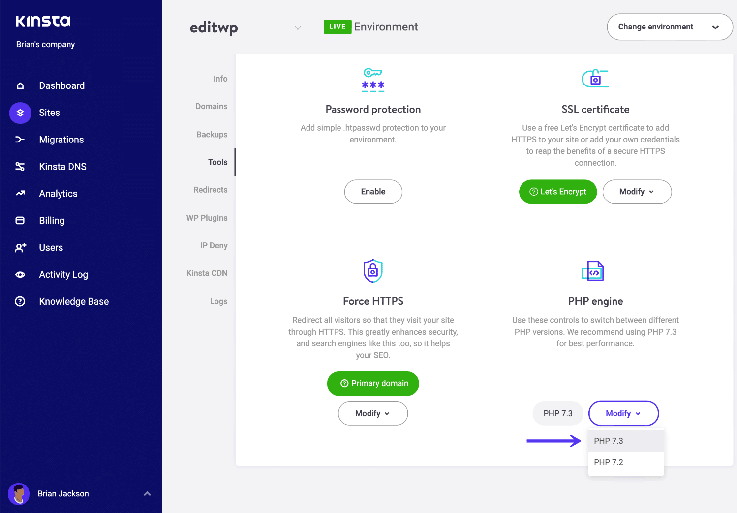 Alterar a versão do PHP