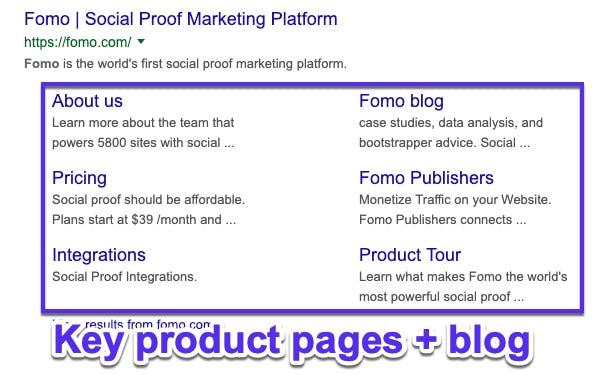 Sitelinks de notoriedade da marca 