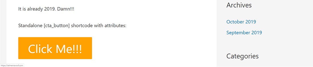 O botão CTA agora tem um novo URL, cor, tamanho e etiqueta.