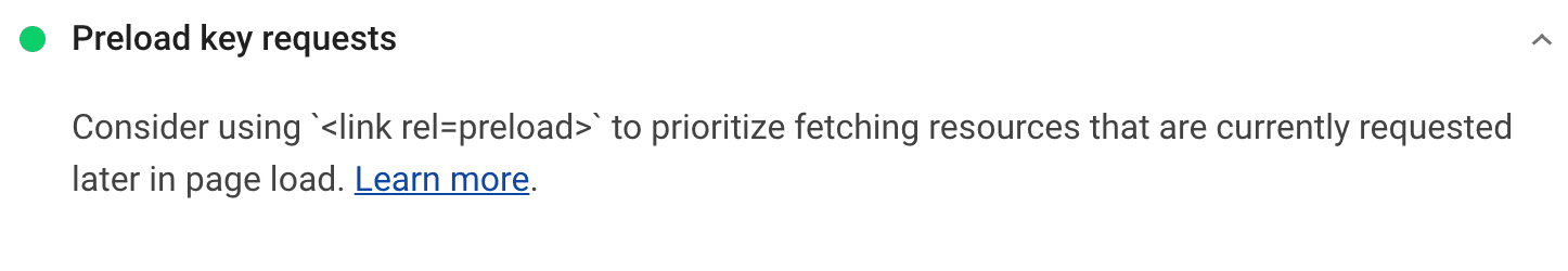 Recomendação: Pré-carregue solicitações-chave.