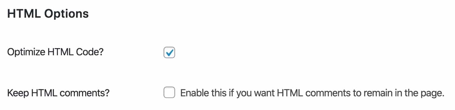 Otimização HTML em Autoptimize.
