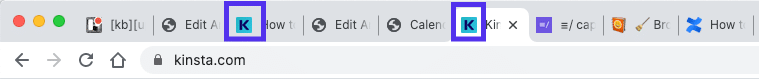 O favicon Kinsta no navegador Chrome
