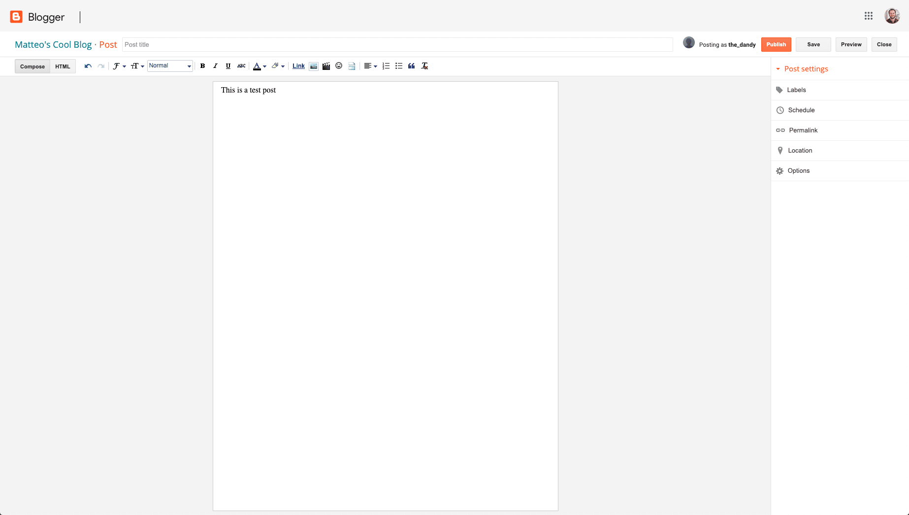 Interface do Blogger