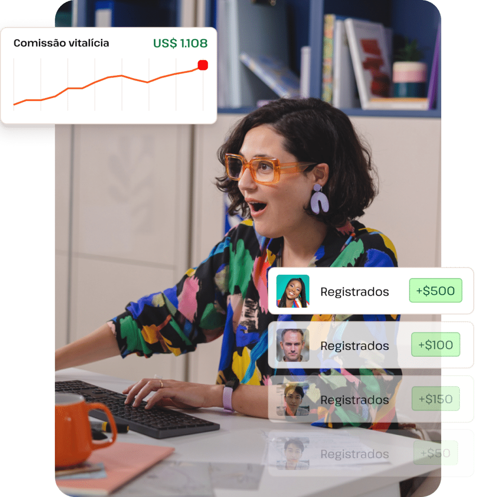Mulher trabalhando em um computador, simbolizando a obtenção de renda com marketing de afiliados como web designer ou desenvolvedora.