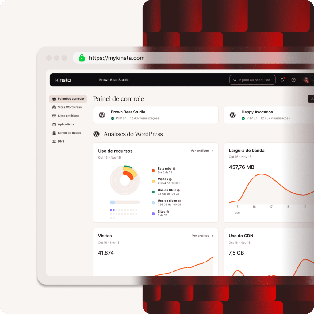 Captura de tela mostrando os serviços disponíveis no MyKinsta