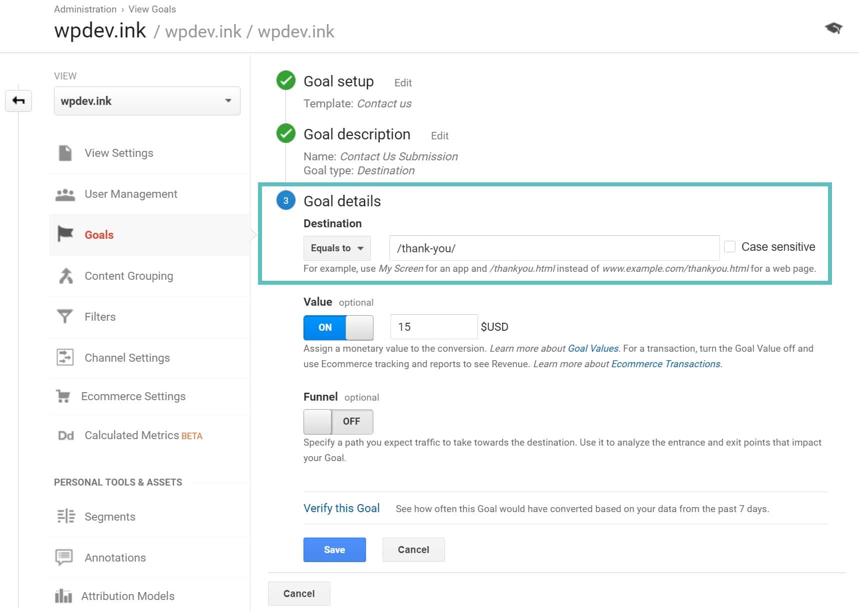 Goal details Måldetaljer