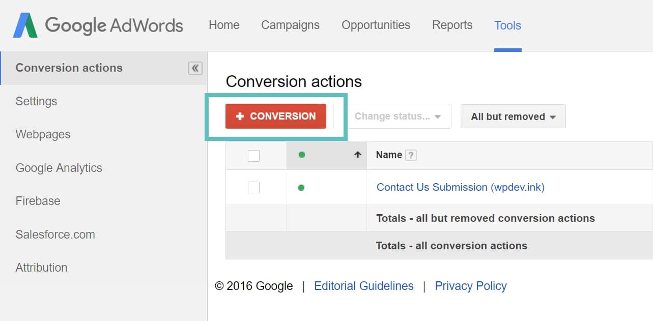 Create AdWords conversion Skapa AdWords-konvertering