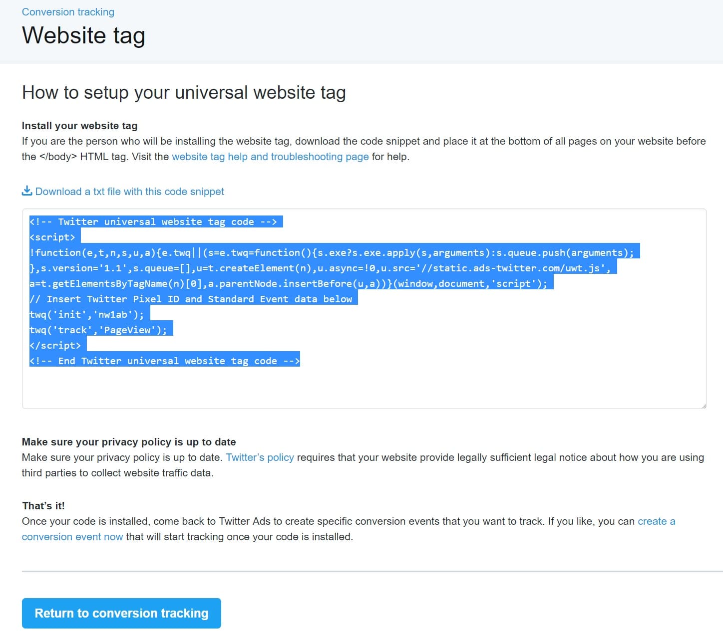 Twitter pixel tag twitter pixel-tagg