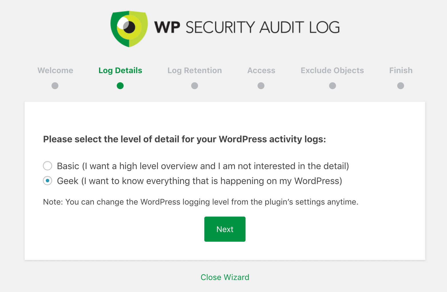 WP Security Audit Log-inställningar: