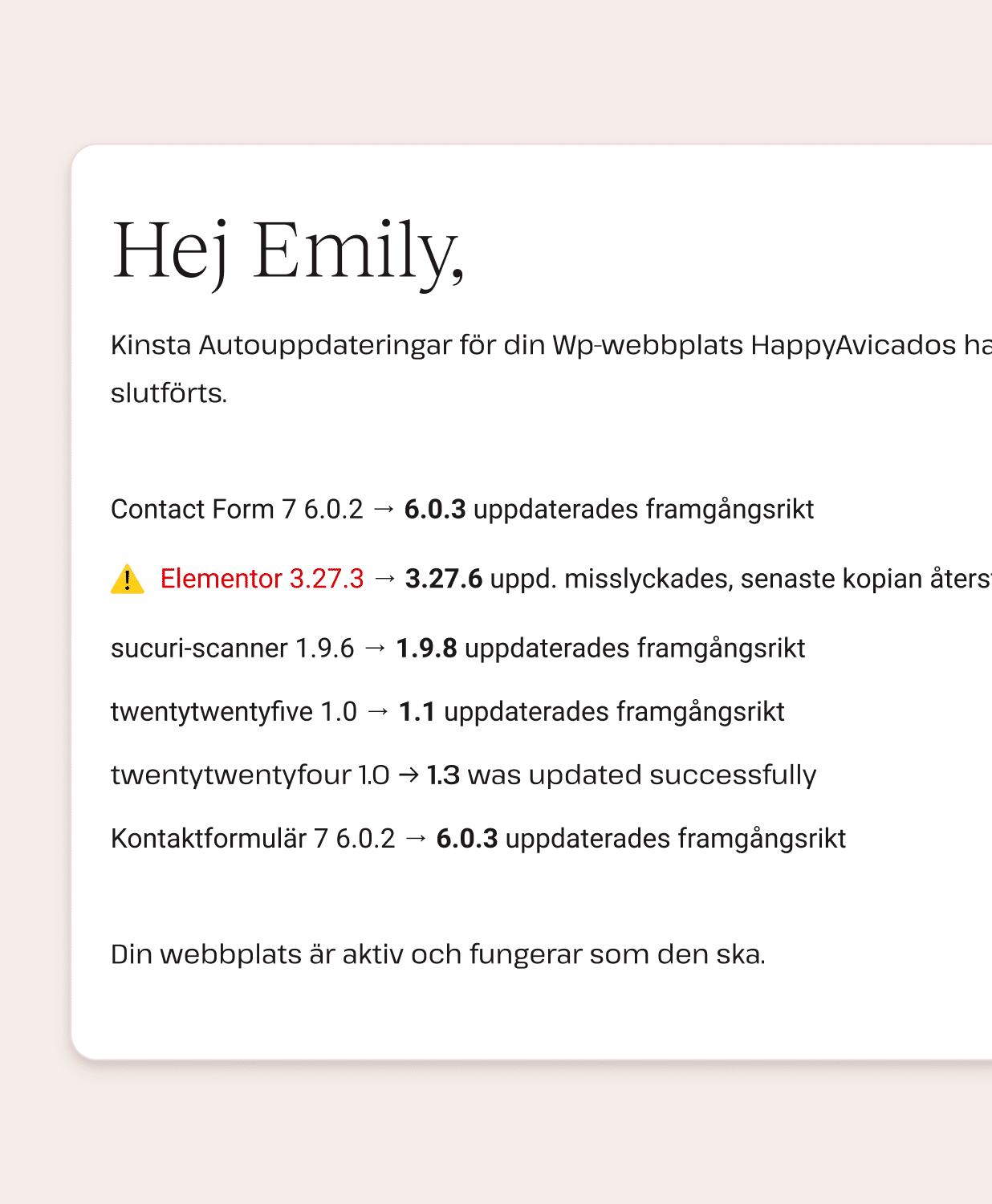 Felmeddelanden vid uppdatering av plugins och teman