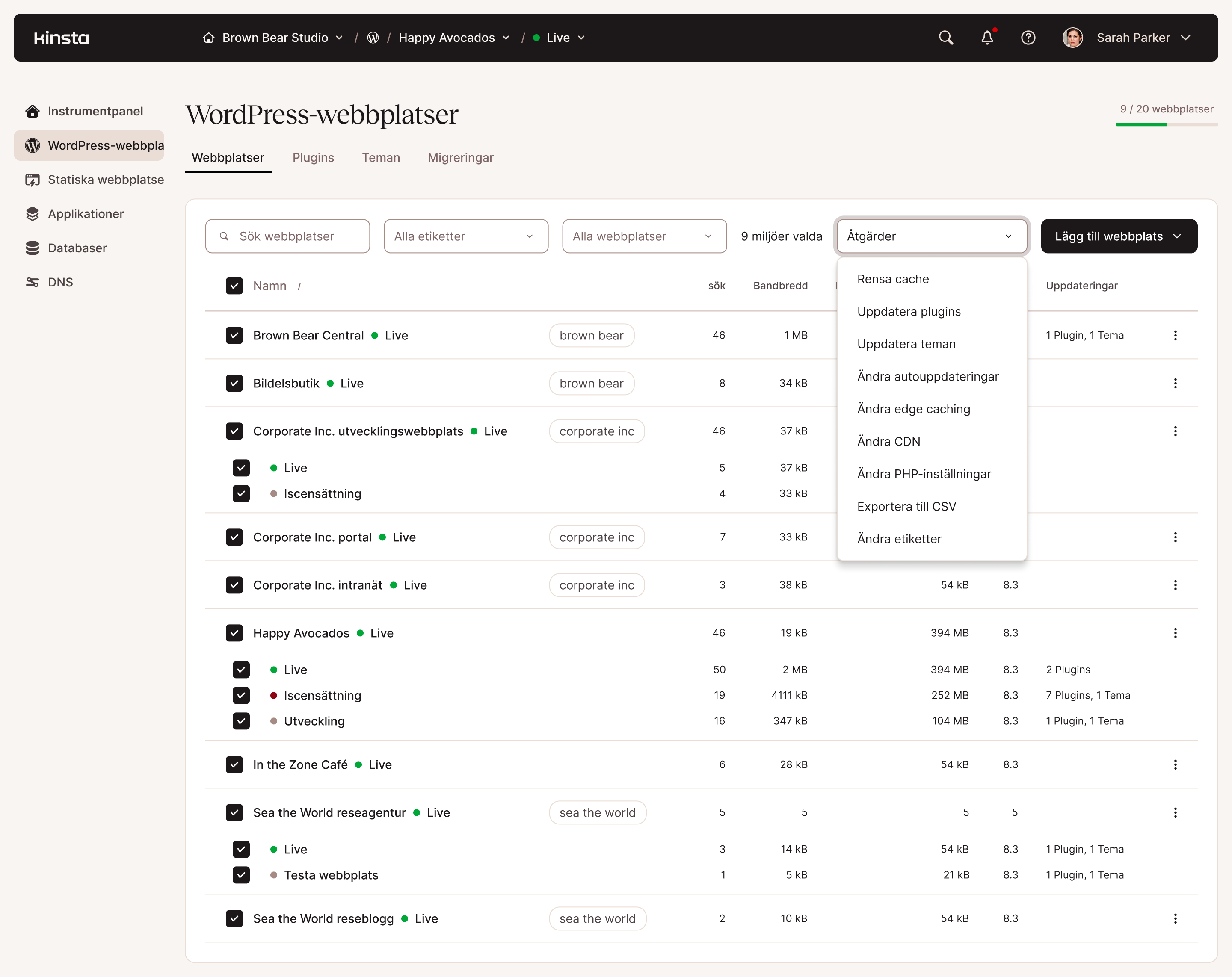 Massåtgärder för administration av WordPress-webbplatser