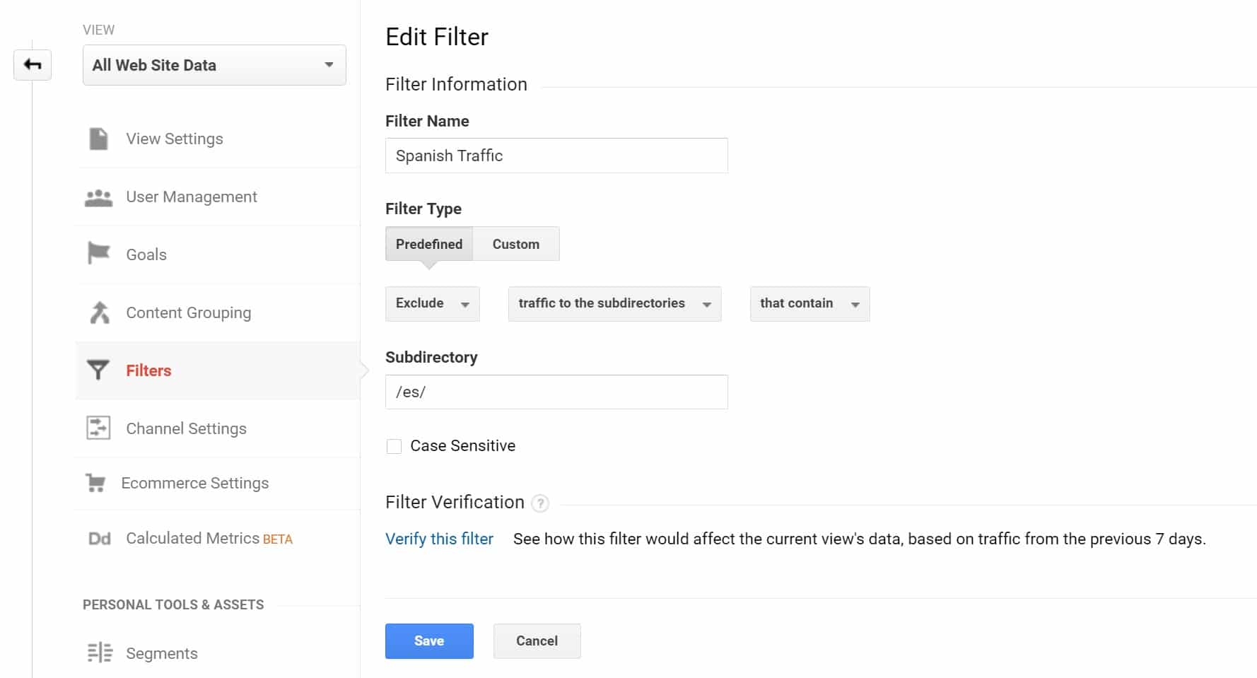 Exclude Spanish traffic スペイン語のトラフィックを除外
