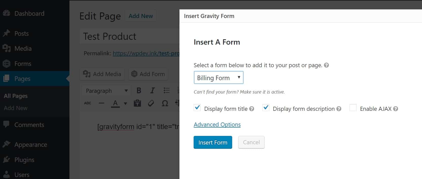 Insert form insert form