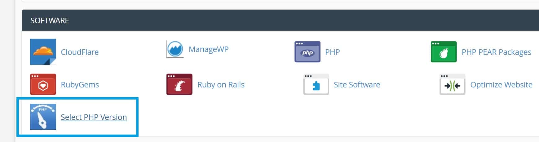 Select PHP version in cPanel Seleccionar versión de PHP