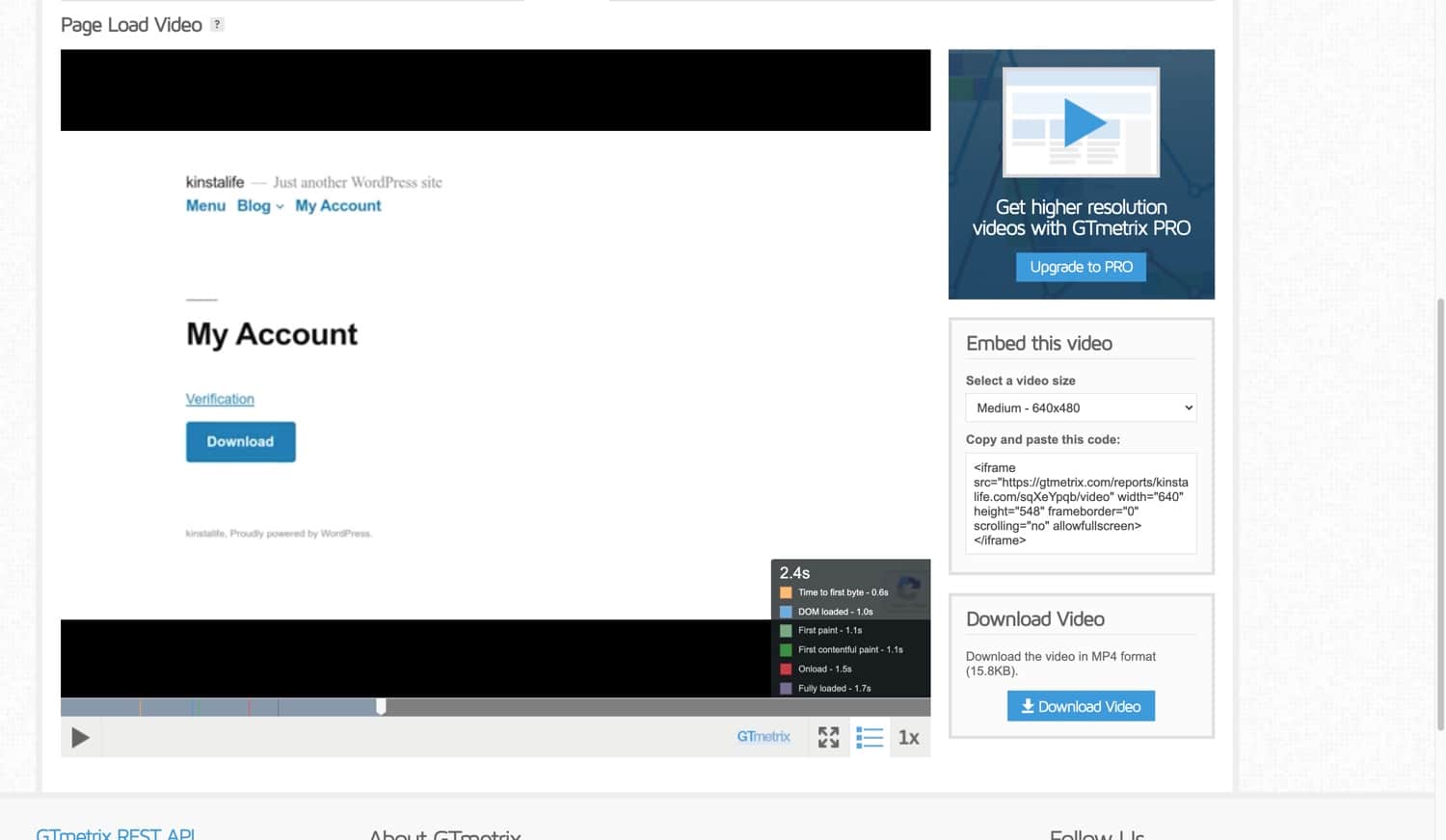 Grabación de video de GTmetrix.