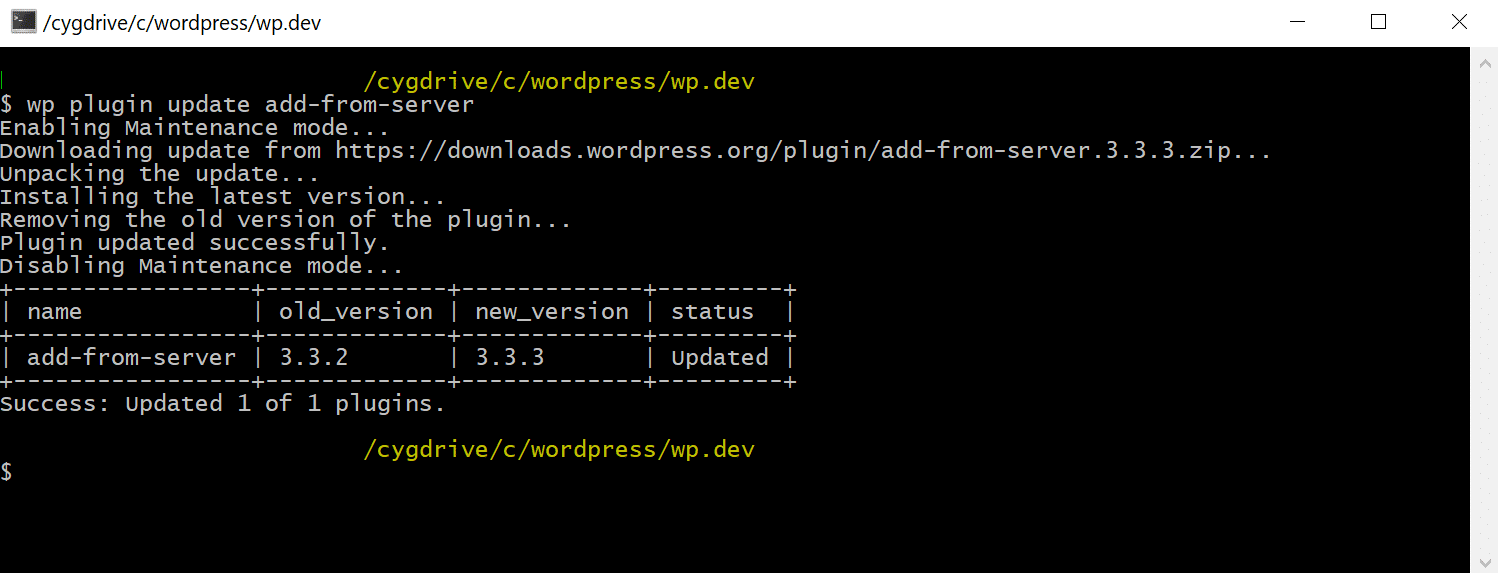 WP-CLI handmatige updaten WordPress plugin