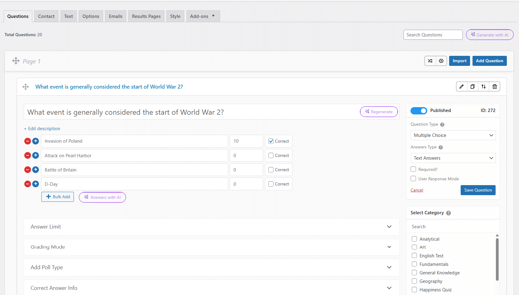 Quiz And Survey Master WordPress plugin settings