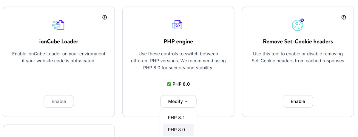 MyKinsta PHP version switching