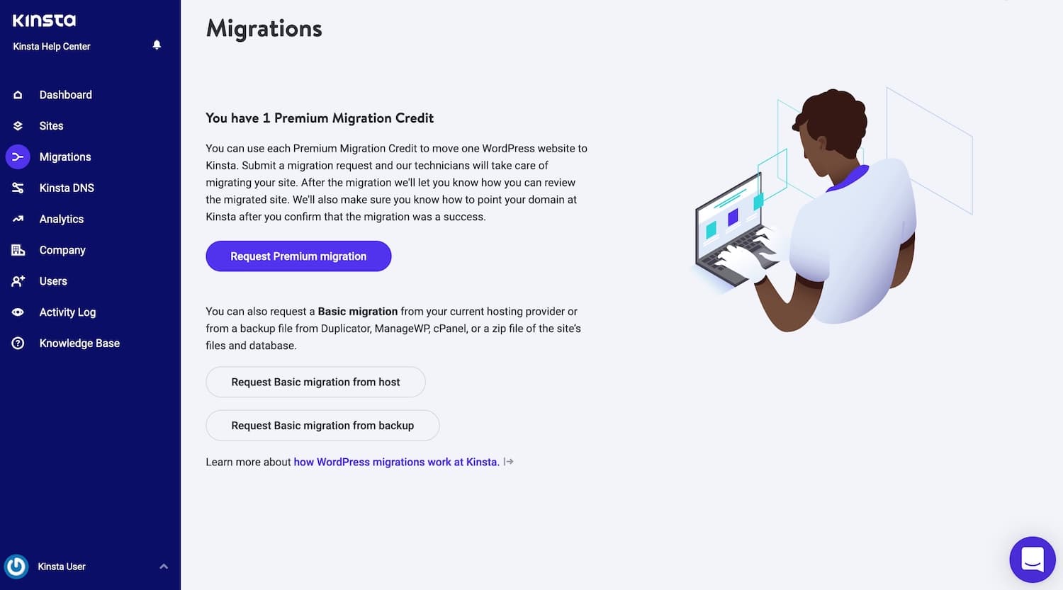 Request a WordPress migration. Solicite uma migração para WordPress.