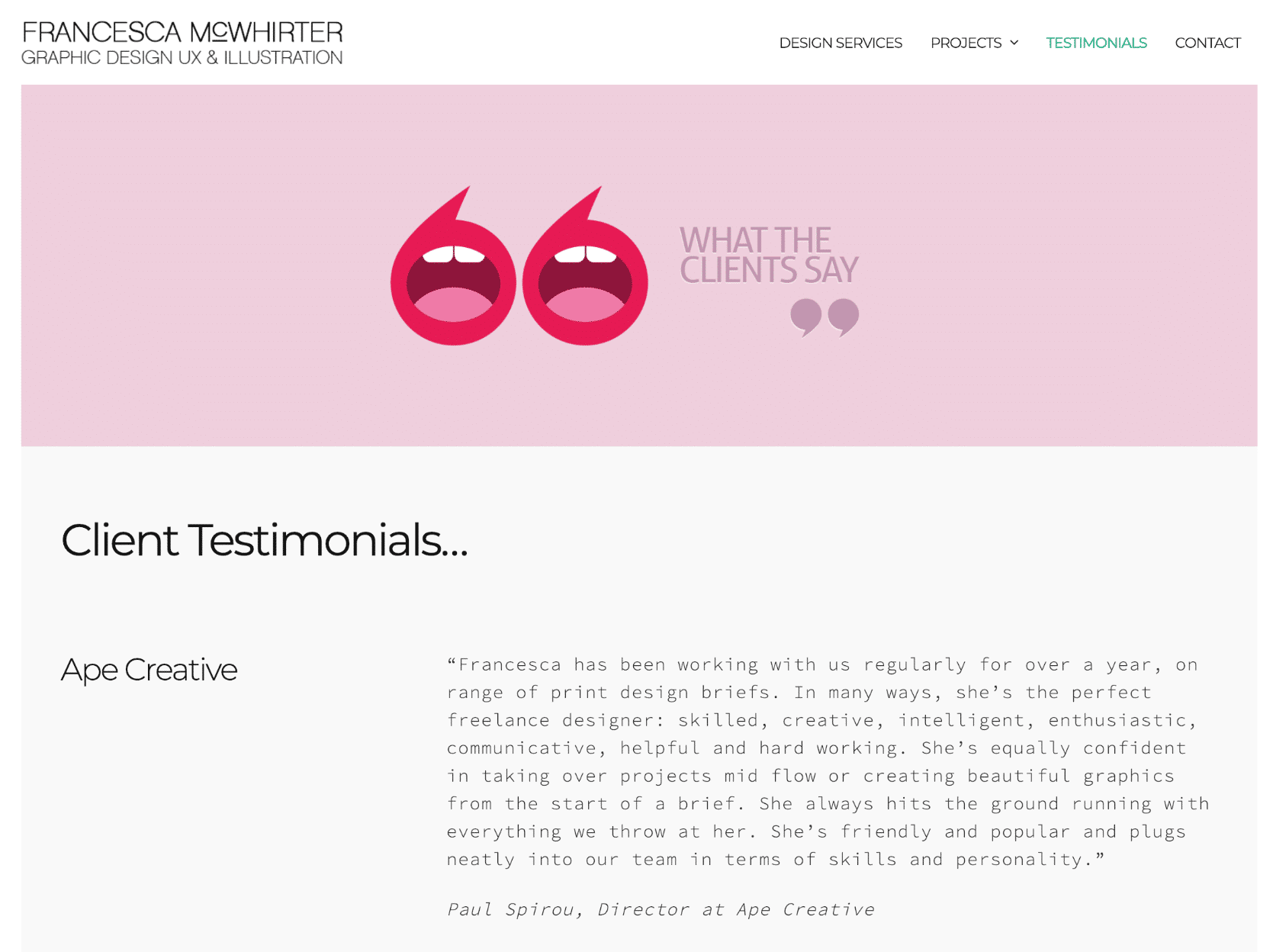 Portfolio website client testimonials