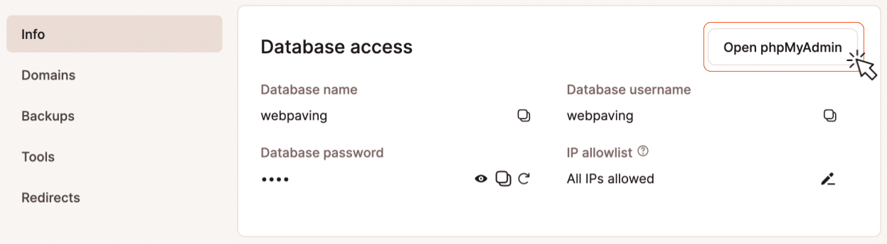 Accès phpMyAdmin WordPress