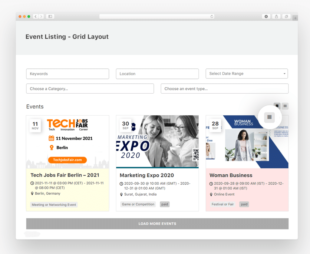 WP Event Manager demo