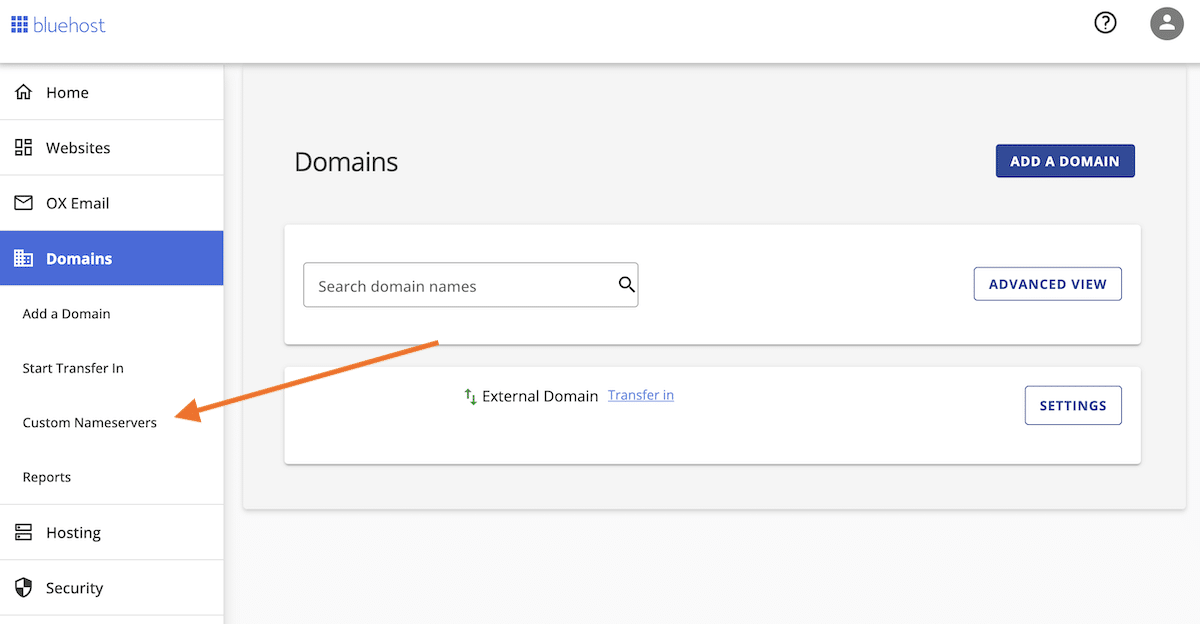 Onglet « Serveurs de noms personnalisés »