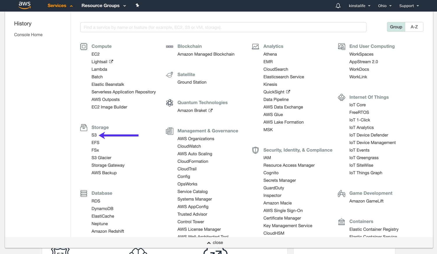 Select S3 under Services > Storage to begin creating an Amazon S3 bucket. Select S3 under Services > Storage to begin creating an Amazon S3 bucket.