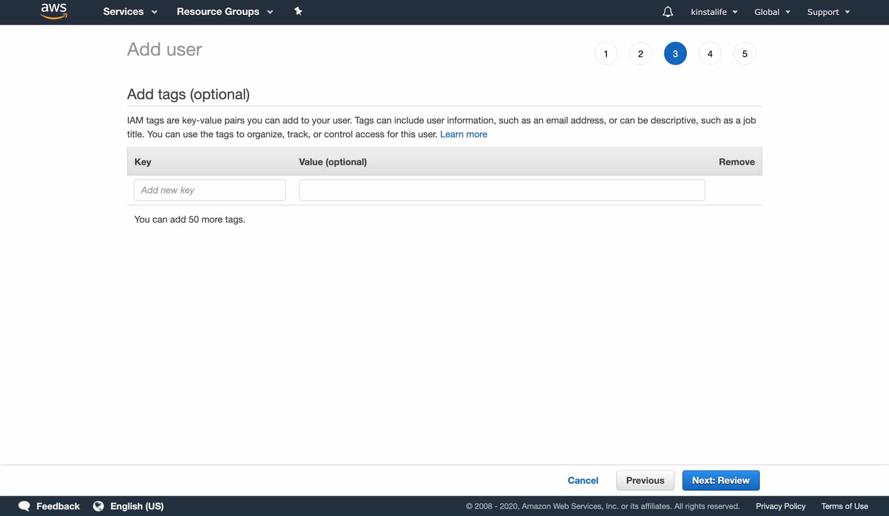Add tags for your IAM user (optional) Add tags for your IAM user (optional).