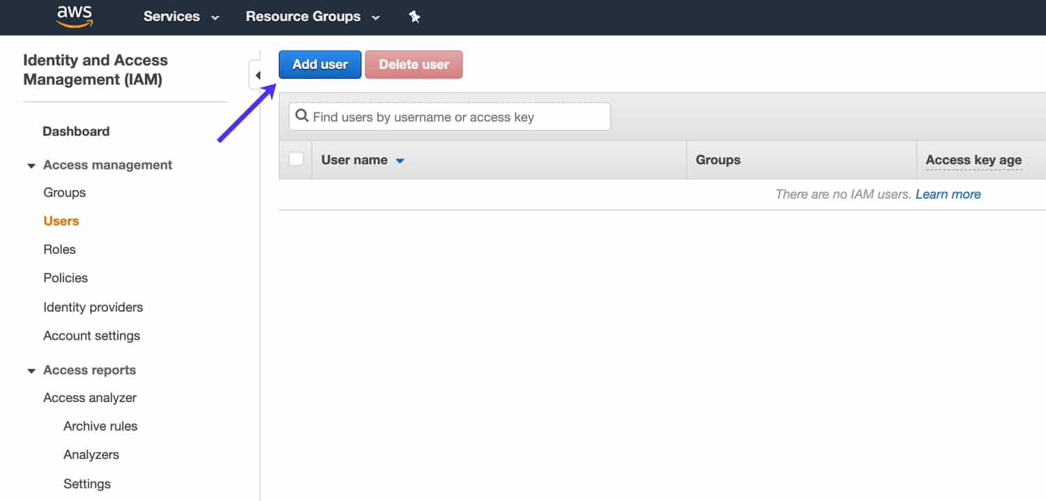 Add an IAM user Add an IAM user.