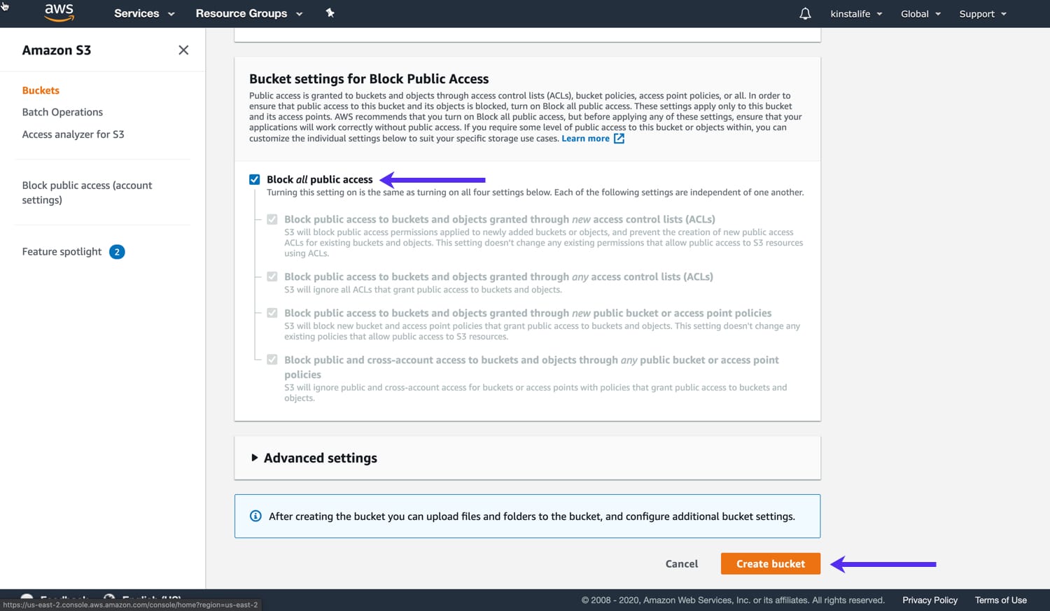 Create your Amazon S3 bucket Create your Amazon S3 bucket.