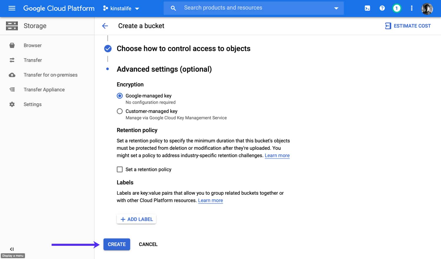 Create your Google Cloud Storage bucket Google Cloud Storageのバケットを作成する
