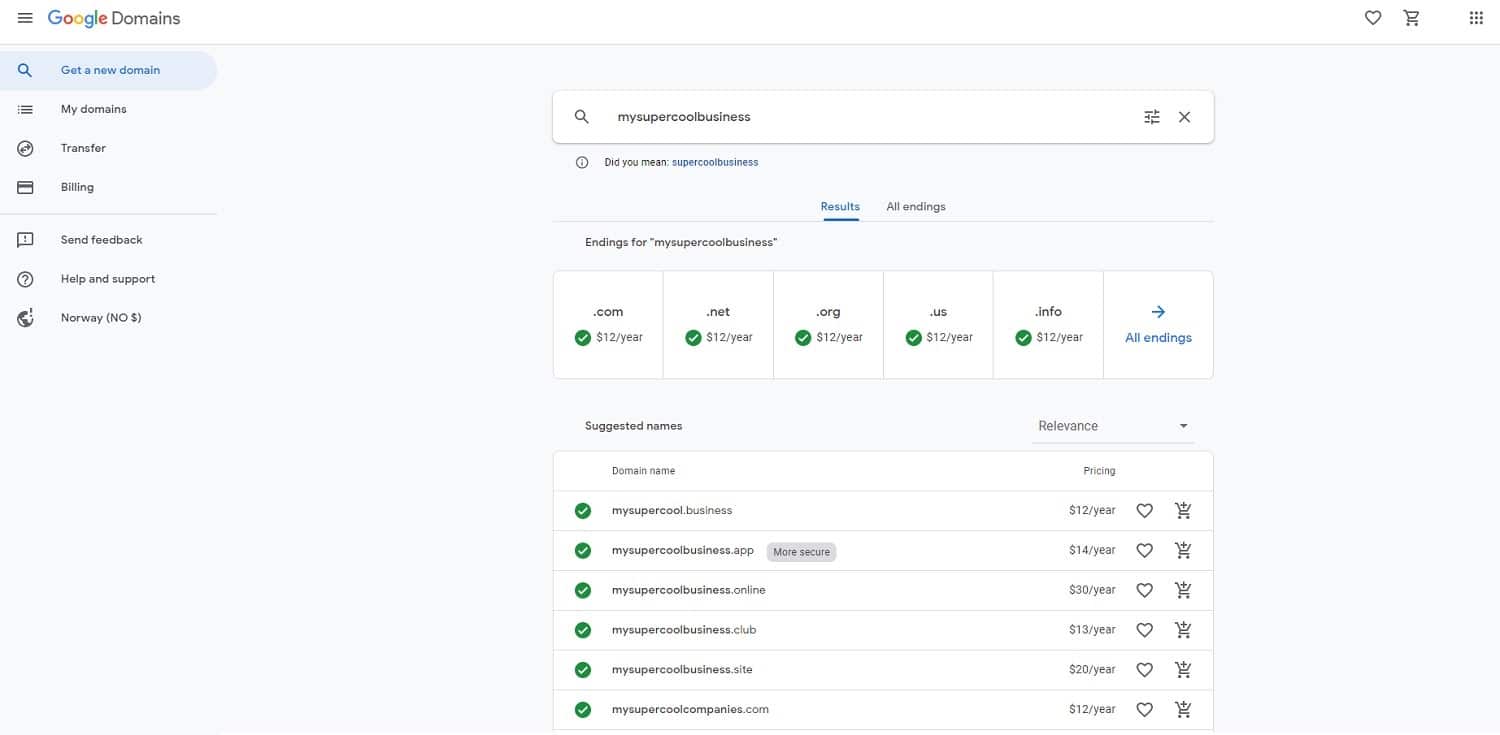 Zoeken naar domeinen bij Google Domains
