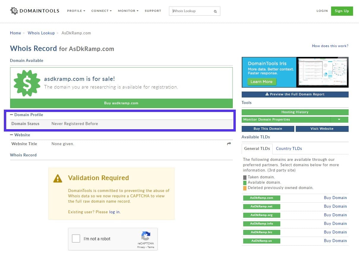 whois record not registered