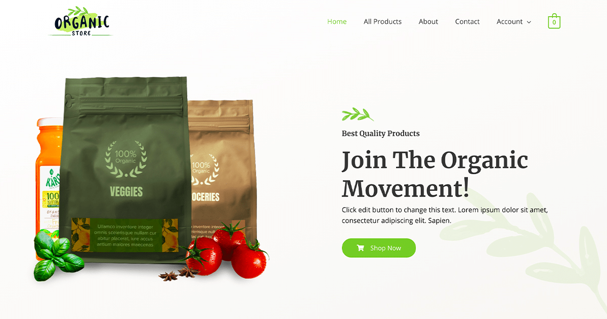 Astra theme WooCommerce store template, screenshot.