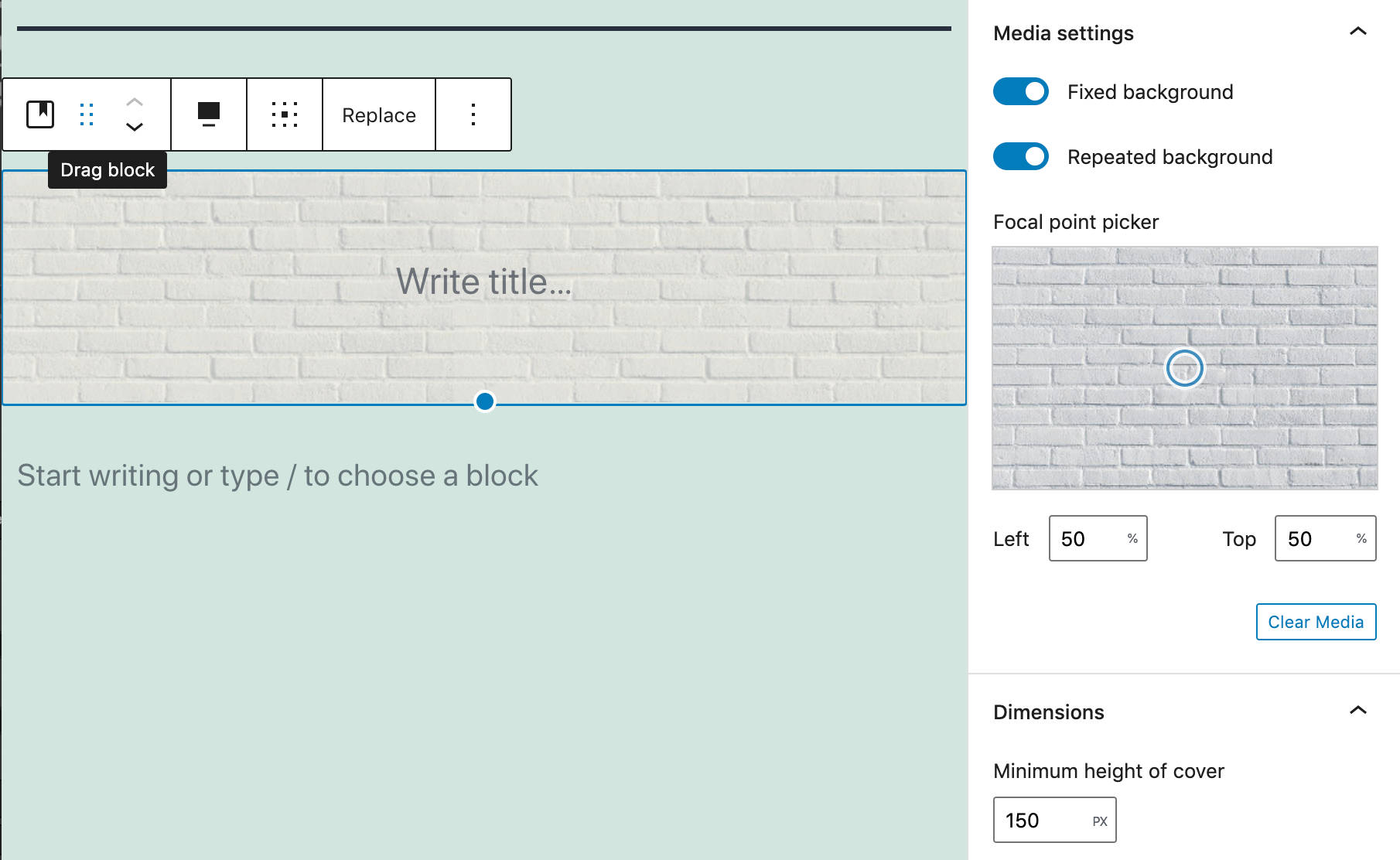 Un blocco copertina con un pattern di sfondo