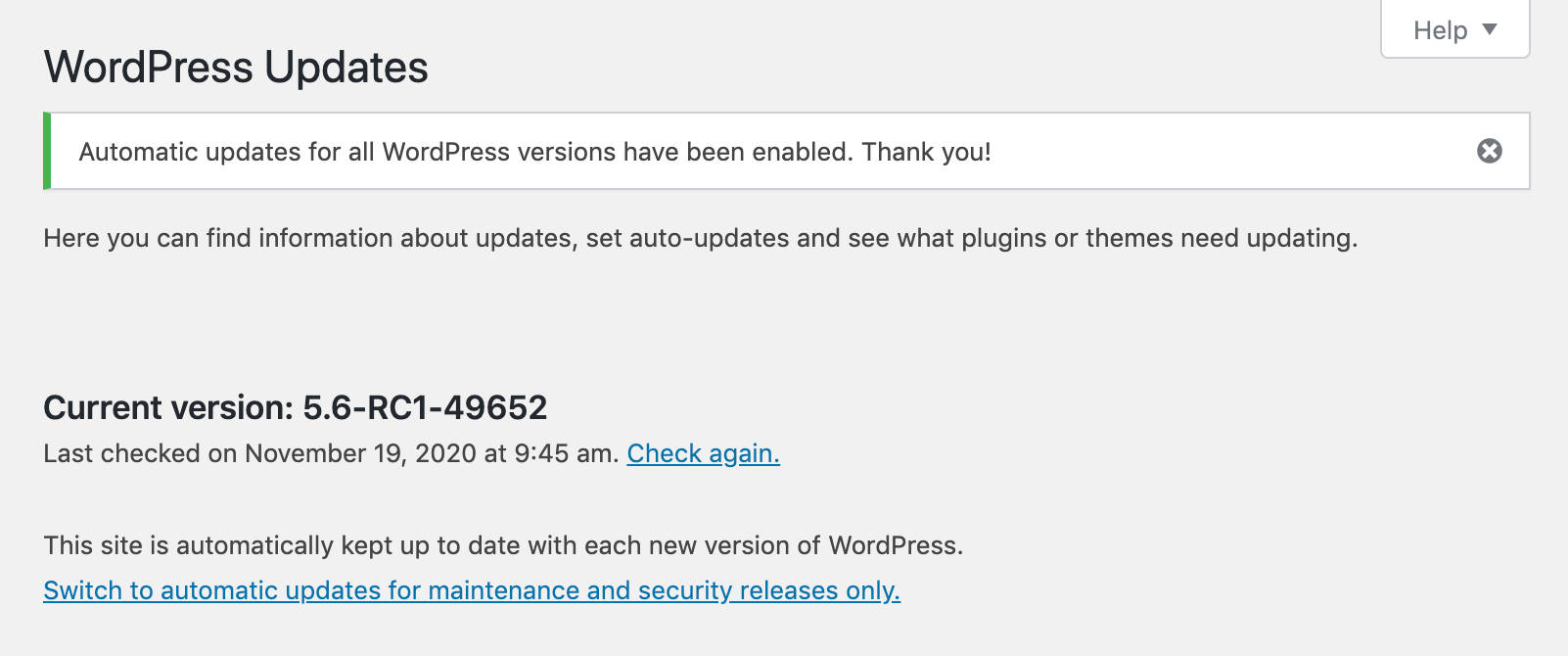 Passa agli aggiornamenti automatici solo per le versioni di manutenzione e sicurezza.