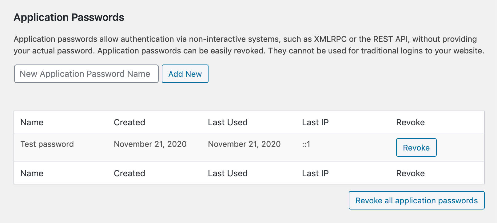 I campi Last Used e Last IP