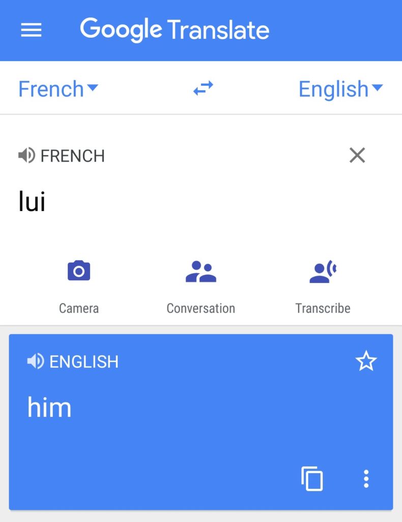 Lui in French means “him” in English