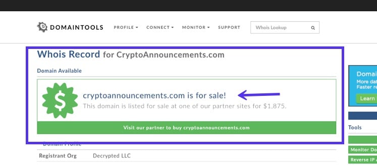 WHOIS lookup – domein te koop