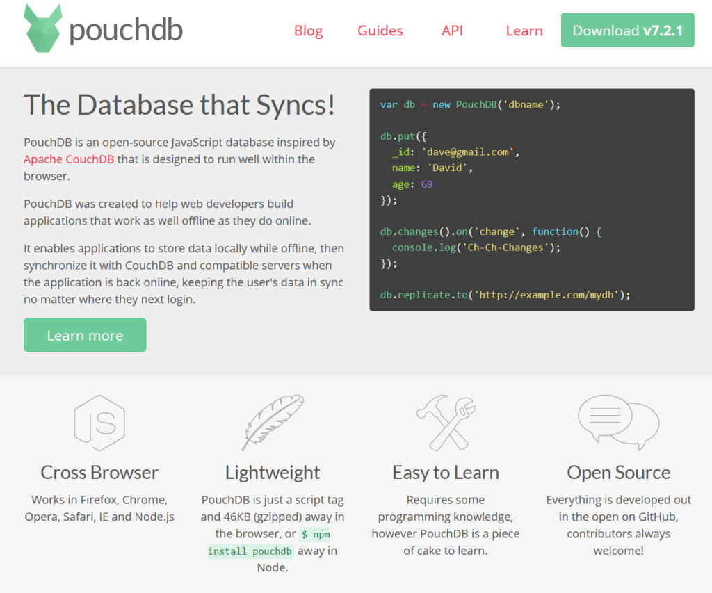PouchDB open source JavaScript database - php vs javascript