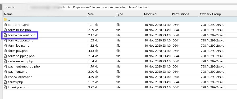 El archivo de la plantilla de la página de pago de WooCommerce