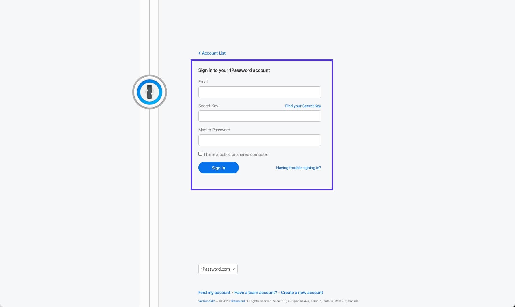 Eksempel på Password administrator