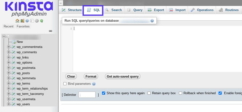 Der SQL Reiter in phpMyAdmin