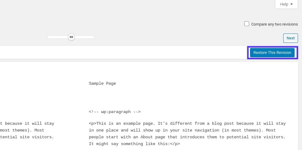 Zurückkehren zu einer alten Revision in WordPress