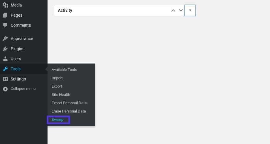 Finde die WP-Sweep Plugin Einstellungen in WordPress
