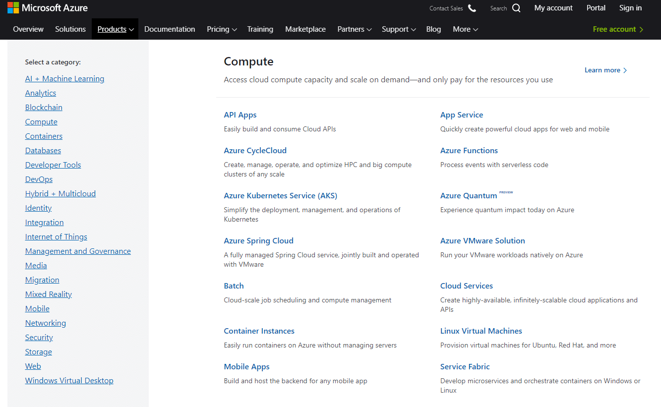 Microsoft Azure cloud services