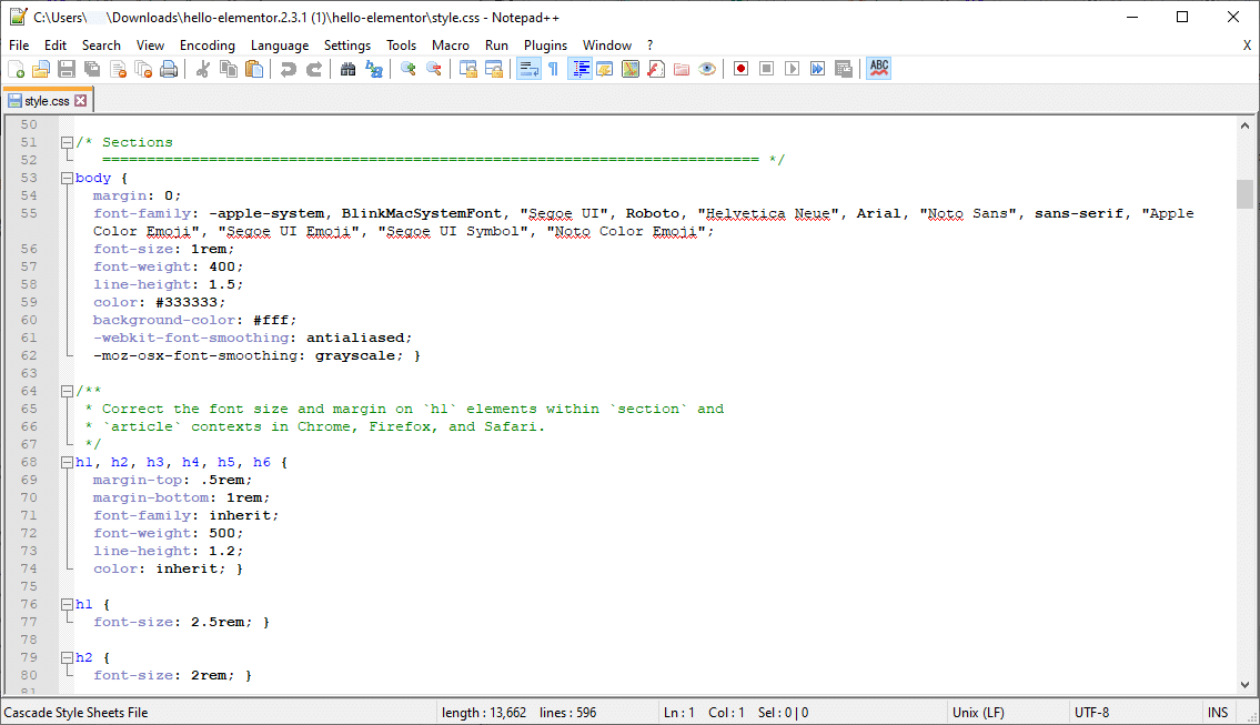 CSS-kode i style.css-stilarket.